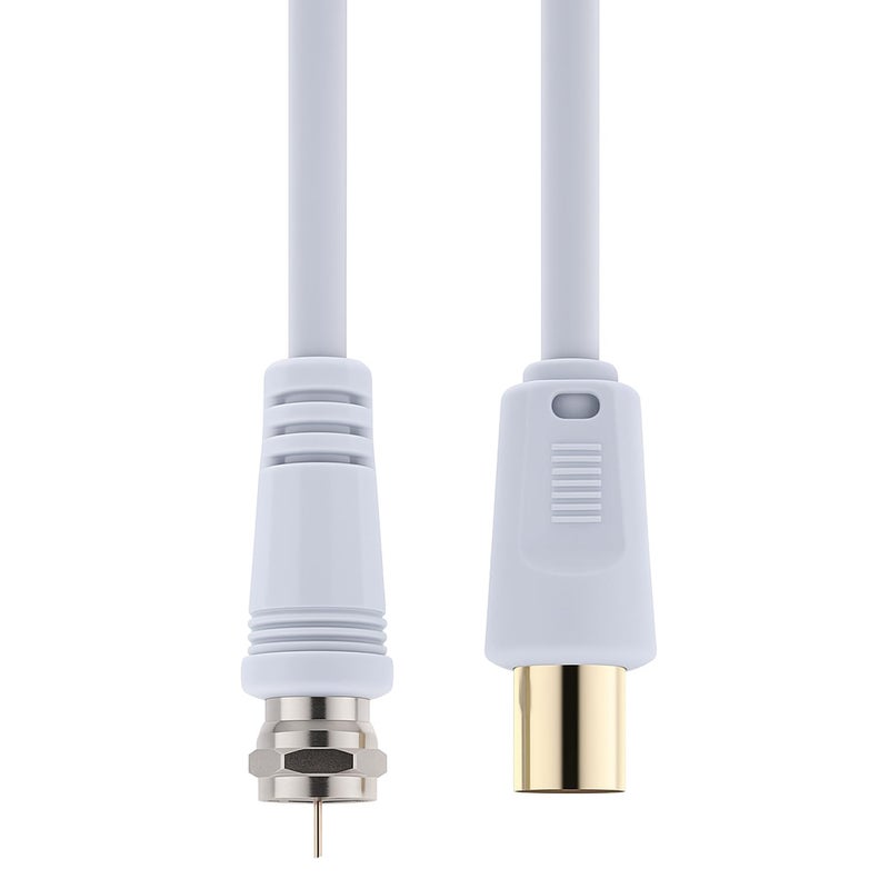 Keple Coaxial Aerial F Connector Male Plug to RF M-Male Cable for Satellite Sat Freesat Xfinity, AT&T, WOW!, T TV HDTV DVB DVD Radio / Coax Ariel Freeview Lead Television Antenna Cord Broadband â€“ 3 ft White - Image 2